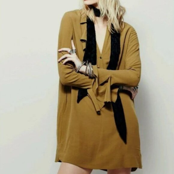 Free People Dresses & Skirts - Free People Songbird Asymmetrical Ruffle Long Sleeve Dress in Natural Moss SMALL